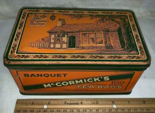 Antique Banquet Tea Tin Litho Can Mccormick House Baltimore Md 100 Bags Grocery