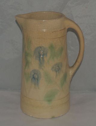 Antique Yellow Ware Yelloware Stoneware Pitcher Flower Floral Decorated