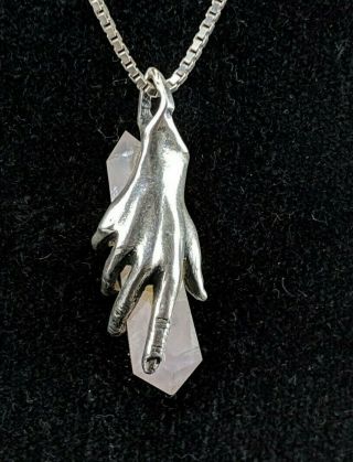 Vintage Sterling Silver Hand Holding Quartz Pendent And Chain