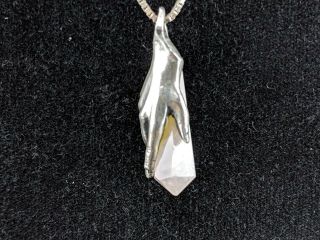 Vintage Sterling Silver Hand Holding Quartz Pendent and Chain 3