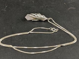 Vintage Sterling Silver Hand Holding Quartz Pendent and Chain 4
