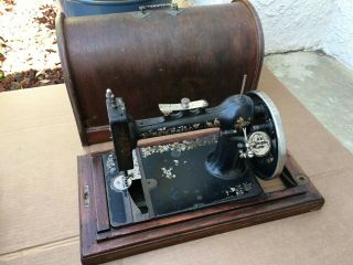 Antique National Hand Crank Sewing Machine With Case For Parts/repair