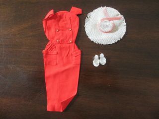 Barbie Vintage Fashion Doll Outfit Sheath Sensation 986 Red Dress Straw Hat