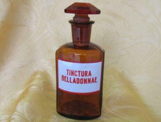 Antique Medical Apothecary Pharmacy Amber Glass Bottle – Tinctura Belladonnae