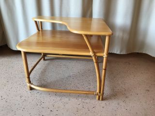 Heywood Wakefield Mid - Century Maple Bamboo - Two Tiered Corner Table