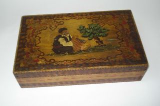 19c.  Antique Hand Painted Folk Art Wooden Box