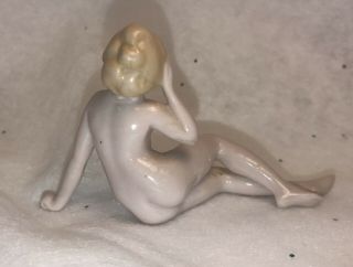 Antique German Bisque Figurine 3 1/2” Risqué Nude Blonde Sitting Up On Arm 4
