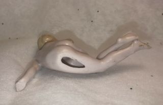 Antique German Bisque Figurine 3 1/2” Risqué Nude Blonde Sitting Up On Arm 5