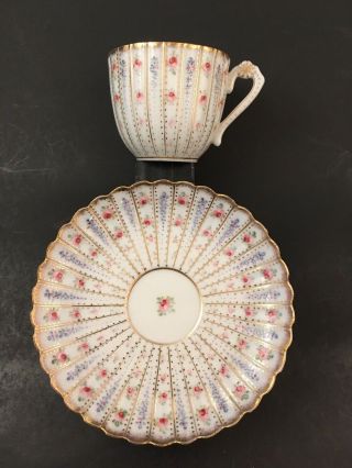 Antique American Belleek Eggshell Porcelain Demitasse Cup / Saucer Ott & Brewer