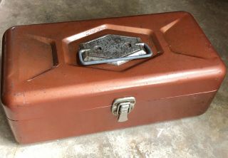 Vintage Fishing - Sears Roebuck Jc Higgins Orange Metal Tackle Box