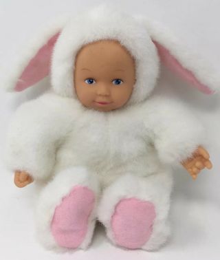 ANNE GEDDES WHITE 11” BUNNY BEANIE PLUSH WITH BABY FACE VINTAGE UNIMAX BLUE EYES 2