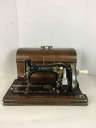 Circa 1880’s Exact Hand Crank Sewing Machine In Wood Case