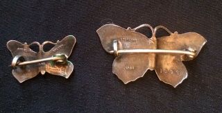 2 X Antique Signed Sterling Silver Enamel Butterfly Brooches JA&S 4