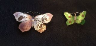 2 X Antique Signed Sterling Silver Enamel Butterfly Brooches JA&S 5
