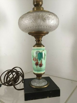 Antique Vintage Jadeite Art Deco Table Desk Lamp Cut Glass Filigree Metal Base