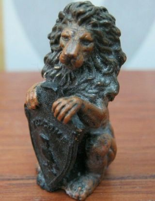 Victorian Style Cold Painted Miniature Bronze Of Lion Holding A Shield