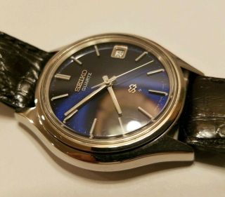 Rare Vintage Early Seiko Quartz Mens Steel 7545 7009 Date Only 37mm Sq Blue Dial