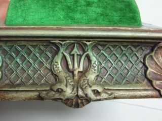 Antique 5 Ring Store Display w/ Koi Fish & Trident Carved Wood Green Velvet 8