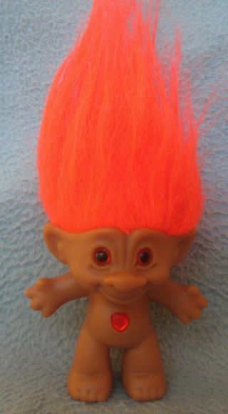 Vintage Jewell In Belly Troll Doll 3.  5 " Figure Orange Hair Ace Novelty