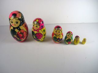 6 Vintage Russian Stacking/nesting Dolls,  Matryoshka,  Babushka Wood Flower Fruit