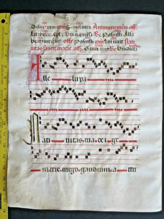 Large Medieval Music Manuscript,  Lf,  Vellum,  Handpainted Initial,  C.  1500 104