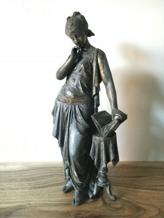 Vintage Victorian Cast Metal Spelter 14.  75 " Figural Maiden Statue Figure