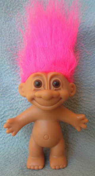 Vintage Russ Troll Doll 4.  5 " Figure Hot Pink Hair