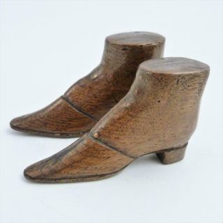 19th Century Treen Carved Wooden Model Of A Ankle Boots