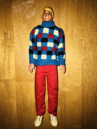 Vintage 1968 Dressed Ken Doll By Mattel Blonde With Knit Sweater And Red Pants