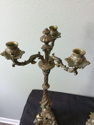 20” Tall French Neo Gothic Brass Bronze Candelabra Candlesticks 5