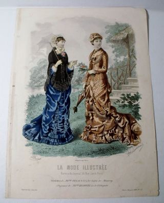 Antique La Mode Illustree Ladies Fashion Print 1880 No.  27