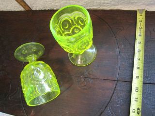 Vintage SET of 2 LG Wright Moon and Stars Yellow Vaseline WINE GLASS GOBLETS 5
