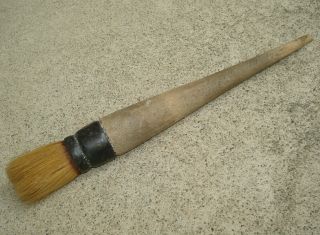 Vintage Round Wood Paint Brush Natural Bristle Antique 10 " Long Horsehair ?