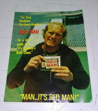 Old Vintage Antique Red Man Advertising Terry Bradshaw Chewing Tobacco Poster