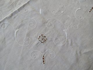 Antique Vtg Italian Linen Tablecloth Hand Embroidered Lace Insert Banquet 98 " L