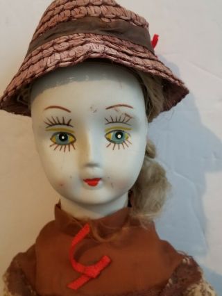 Vintage Creepy Porcelain Doll Hand Painted Ghostly White 20 "