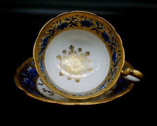 Antique Aynsley Cup & Saucer With Biscuit Plate - Royal Blue/gold - - - Hrh