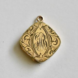 Antique Victorian Etched Gold Filled Monogram Diamond Shaped Locket Fob Pendant