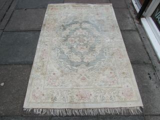 Old Traditional Hand Made Chinese Oriental Light Green Silk Rug 182x122cm