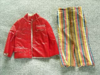 Mattel Ken Doll - Vintage Red Vinyl Jacket & Striped Cloth Pants