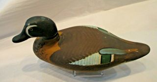Signed Vintage Captain Harry Jobes Wooden Duck Decoy Green Wing Teal Circa 1977