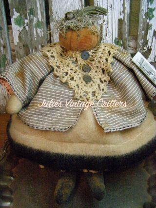 Primitive Fall Pumpkin Doll,  Vintage Wool/black Wool,  Folk Art Fall Pumpkin Doll