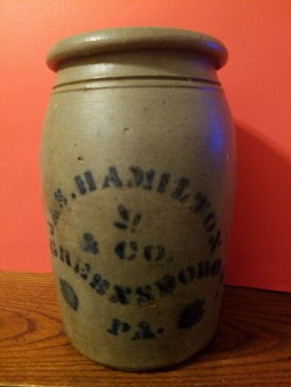 Jas.  Hamilton Blue Decorated Stoneware Crock 10 " Maybe Wax Seal Style