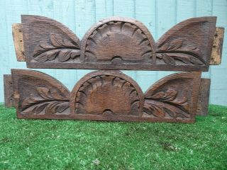 Pair 16thc Gothic Wooden Oak Panels With Leaf & Other Carvings C1590s