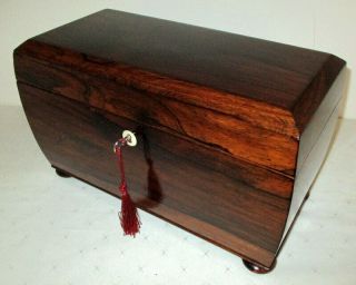 Stunning Victorian Rosewood Tea Caddy With Period Mixing Jar & Key
