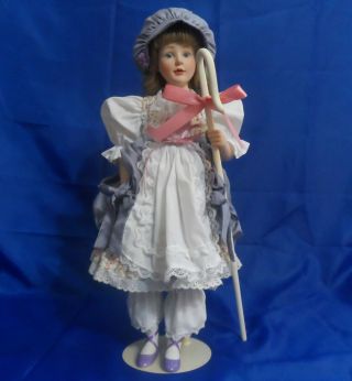 Vintage 1987 Franklin Heirloom Porcelain Doll Little Bo Peep 17 " W/ Staff & Box