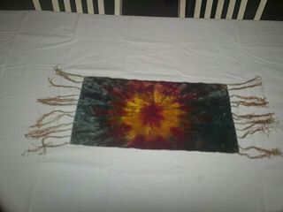 Antique Vtg Victorian Era Velvet Tie Dye Runner Tablecloth 24x12 " Tassel Fringe