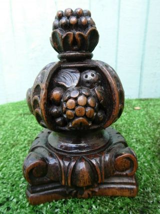 Stunning Mid 18thc Gothic Wooden Oak Finial With Fruits,  Leaves & Other C1760s