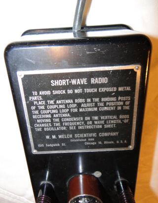 Welch Scientific Shortwave Radio,  with tube,  ham antique electricity apparatus 5