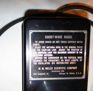 Welch Scientific Shortwave Radio,  with tube,  ham antique electricity apparatus 8